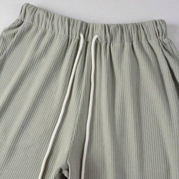 Light Grey Casual Mens Solid Tank Top & Drawstring Waist Pants - Picture 5 of 6